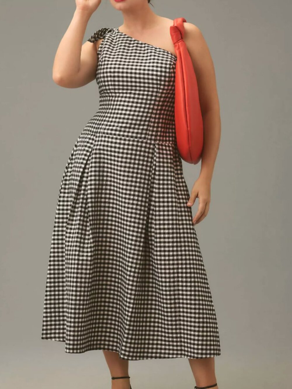 Anthropologie One-Shoulder Gingham Midi Dress